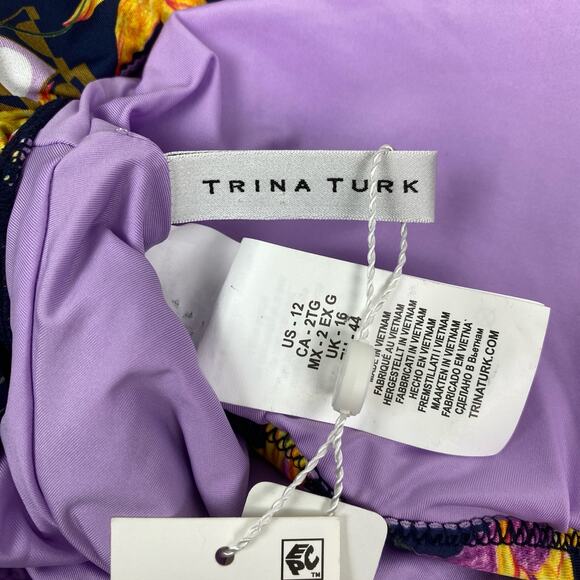 Trina Turk Blue Tropical Fiji Floral Ruffle Top Sz.12 Bottoms Sz.14 NWT - Picture 8 of 16